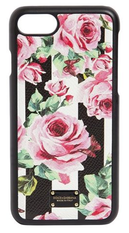 Cover per iPhone 7 in Pelle Stampa Rose di Dolce&Gabbana