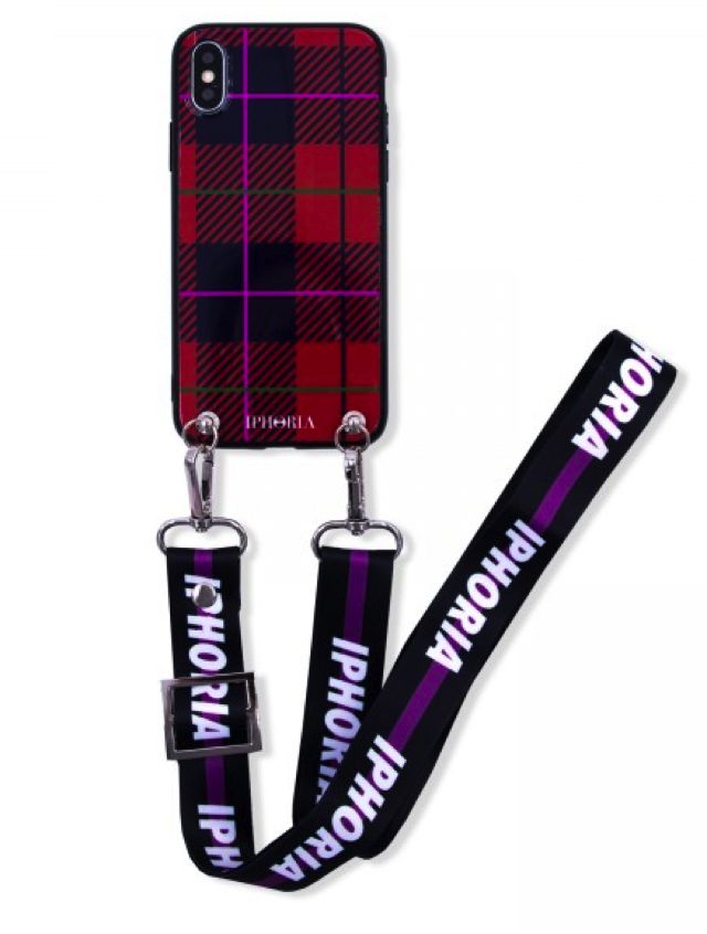 Necklace Case per iPhone X/XS con Logomania Purple Strap Tartan