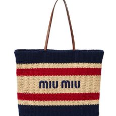 Shopper Miu Miu a Righe in Misto Cotone