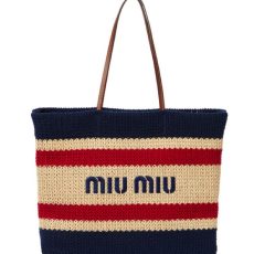 Shopper Miu Miu a Righe in Misto Cotone